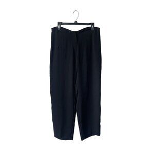 Eileen Fisher Silk Pants Wide Leg Size Petite M Black Ankle Dress 100% Silk